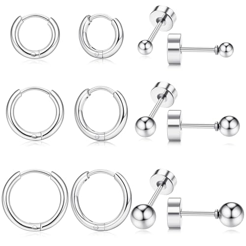 KRFY Ohrringe Set für Damen,316L Chirurgenstahl Ohrringe Silber Gold Creolen und Flache Rückseite Ohrstecker Klein Hypoallergene Zirkonia Sleeper Huggie Helix Ohr Piercing Set von Krfy