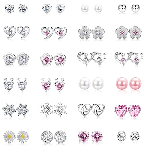 Krfy Ohrstecker Silber 925 für Damen Mädchen Sterling Silber Ohrstecker Perle Kristall Rund Herz Blume Ohrringe Mädchen Hypoallergen Cubic Zirkonia Diamant Ohrringe Set 24 Paar Rosa Krfy Ohrstecker Silber 925 für Damen Mädchen Sterling Silber Ohrstecker Perle Kristall Rund Herz Blume Ohrringe Mädchen Hypoallergen Cubic Zirkonia Diamant Ohrringe Set 24 Paar Rosa von Krfy