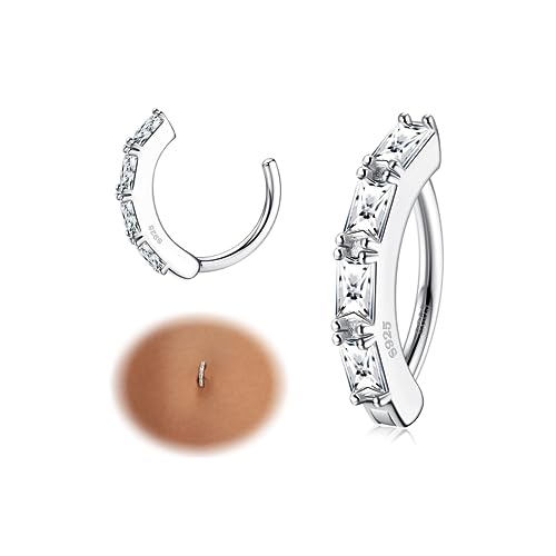 Krfy 14G Bauchnabel Ringe für Damen 925 Sterling Silber Hypoallergene Clicker Bauchnabel Ring Cubic Zirkonia Paved Reverse Creolen Bauchnabelpiercing Körper Bauch Piercing Schmuck von Krfy