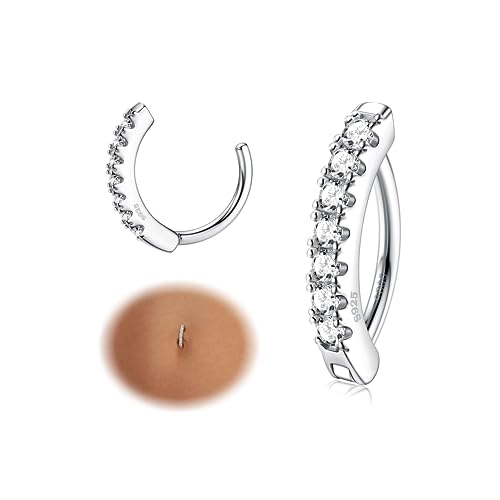 Krfy 14G Bauchnabelpiercing Ring Silber 925 für Damen Bauchnabelpiercing Clicker Hypoallergene Bauchnabelpiercing Clip CZ Paved Reverse Creolen Bauchnabel Ring Silber Piercing Schmuck von Krfy
