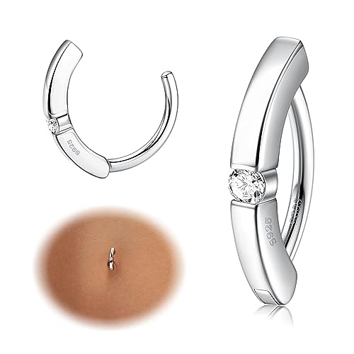Krfy 14G Bauchnabelpiercing Ring für Damen 925 Sterling Silber Hypoallergene Clicker Bauchnabel Ring Cubic Zirkonia Paved Reverse Creolen Bauchnabelpiercing Körper Bauch Piercing Schmuck von Krfy