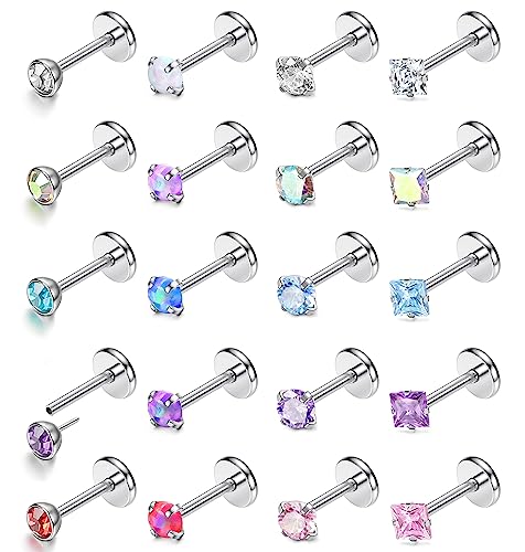 Krfy 20Stück 18G/20G Nasenpiercing Stecker 316L Chirurgenstahl Piercing Ohr Set Hypoallergen Tragus Piercing Silber Ohrstecker Labret Lippenpiercing Ohrpiercing Piercing für Damen von Krfy
