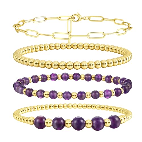 Krfy Armband Damen Gold 14K Vergoldet Perlenarmband Gold Bunt Perlenarmband Armband Gold Wasserfest Armband Gold Damen Trendig Armband Set Gold von Krfy