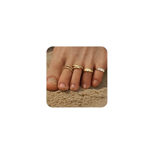 Krfy 4Stück 14K Gold Plattiert Zehenringe für Damen einstellbar Gold Zehenringe Set nicht anlaufen offenes Band Zehenring Stacking CZ Sommer Strand Fuß Schmuck für Frauen von Krfy