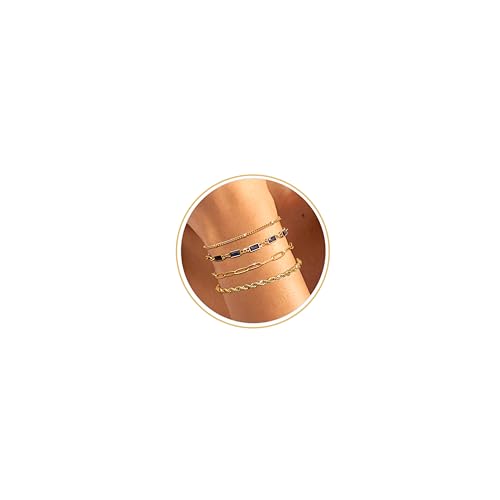 Krfy 4Pcs Gold Geburtsstein Armband für Damen wasserdicht nicht anlaufen zierlich 14K Gold plattiert stapelbar Armband Set Smaragd grün Freundschaft Armbänder September Geburtsstein Schmuck für Mama von Krfy