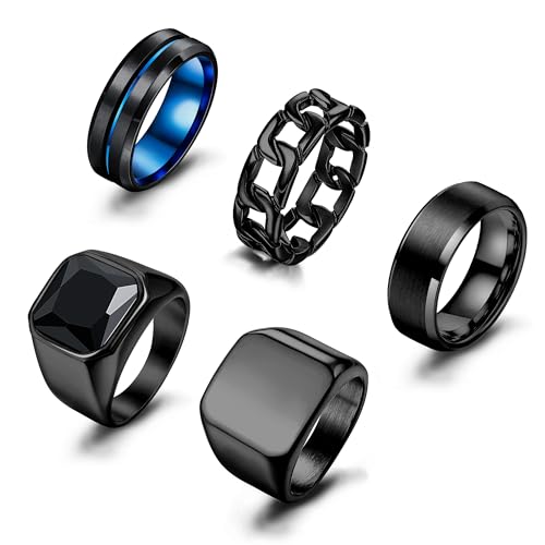 Krfy 5Stück Ringe für Herren Set Edelstahl Band Biker Ringe Gothic Ring Herren Vintage Wikinger Schwarz Ring Set für Männer 14 Krfy 5Stück Ringe für Herren Set Edelstahl Band Biker Ringe Gothic Ring Herren Vintage Wikinger Schwarz Ring Set für Männer 14 von Krfy