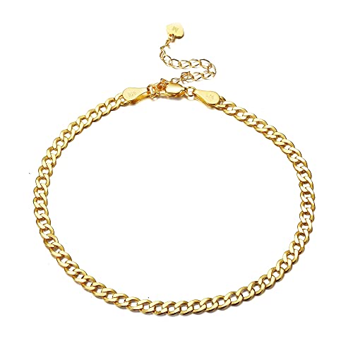 Krfy 925 Silber Fußkettchen für Damen 18 Karat Weißvergoldet Massiver Diamantschliff kubanischer Figaro Fischgrät Mariner Büroklammer Gliederkette Fußkettchen für Frauen Strandschmuck von Krfy