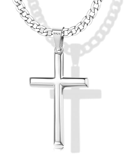 Krfy 925 Silber Kreuz Anhänger Halskette für Männer Damen mit 5mm Durable Edelstahl Diamant-Cut Figaro oder Curb Kette Halskette 18K Weißgold überzogene Kreuz Anhänger Halskette für Herren 18-30 Zoll Krfy 925 Silber Kreuz Anhänger Halskette für Männer Damen mit 5mm Durable Edelstahl Diamant-Cut Figaro oder Curb Kette Halskette 18K Weißgold überzogene Kreuz Anhänger Halskette für Herren 18-30 Zoll von Krfy