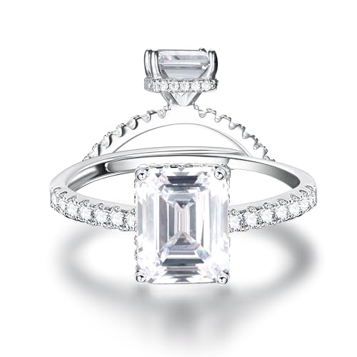 Krfy 925 Silber Ringe für Damen Quadratischer CZ Verlobungsring, Versprechen Ewigkeit Silber Ring Eheringe Verstellbare Ringe mit Offenem Finger Zirkoni Ringe Damen Schmuck von Krfy