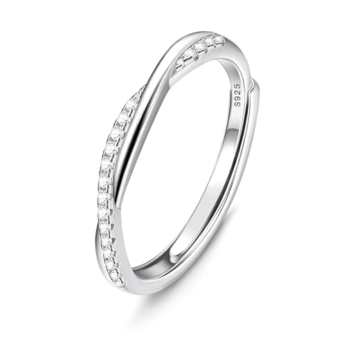 Krfy 925 Sterlingsilber Ringe für Damen CZ Verlobungsring Ewigkeitsring für Frauen, Hochzeit Twist Ringe Verstellbare Ringe mit Offenem Finger Zirkonia 925 Silber Ringe für Frauen Schmuck von Krfy