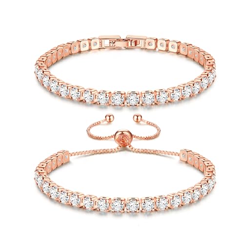 Krfy Armbänder für Damen Roségold Armband für Damen Tennis Set Armband für Damen Kristall Zirkonia Armband Damen Schmuck Verstellbares Armband Set für Frauen Mädchen Roldgold Krfy Armbänder für Damen Roségold Armband für Damen Tennis Set Armband für Damen Kristall Zirkonia Armband Damen Schmuck Verstellbares Armband Set für Frauen Mädchen Roldgold von Krfy