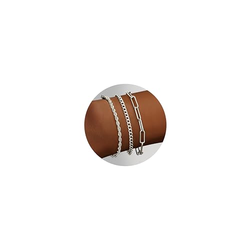 Krfy Armband Set 14 Karat Vergoldetes Armband Set 925 Sterling Silber Figaro Cuban Twist Chain Armband Stapelbare Silber Armband Set für Damen Krfy Armband Set 14 Karat Vergoldetes Armband Set 925 Sterling Silber Figaro Cuban Twist Chain Armband Stapelbare Silber Armband Set für Damen von Krfy