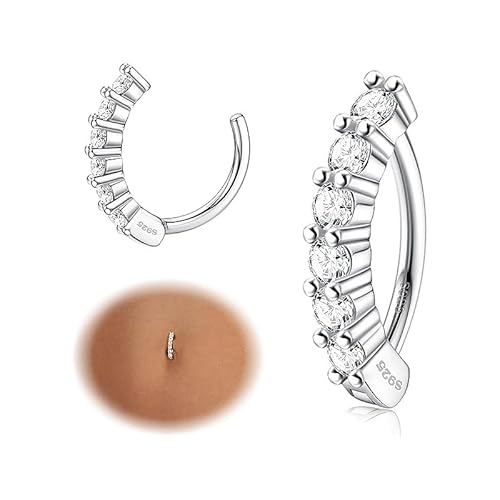 Krfy 14G Bauchnabelpiercing Ring Silber 925 Damen Bauchnabelpiercing Clicker Hypoallergene Bauchnabelpiercing Clip CZ Paved Reverse Creolen Bauchnabel Ring Silber Piercing Schmuck von Krfy