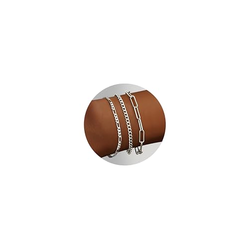 Krfy 3Pcs Armband Damen 925 Sterling Silber Armbänder Silver Armband Set Verstellbare Stapelbare Kettenarmband für Damen Mädchen Krfy 3Pcs Armband Damen 925 Sterling Silber Armbänder Silver Armband Set Verstellbare Stapelbare Kettenarmband für Damen Mädchen von Krfy