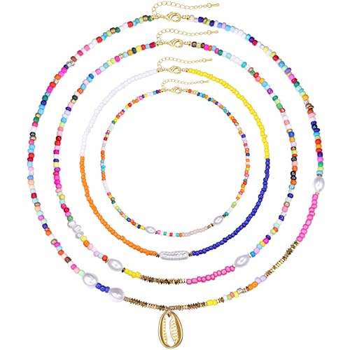 Krfy Damenmode Halskette Set - Boho Choker Kette Einmalig Bunte Perlenkette - 18 K Kette Gold Damen von Krfy