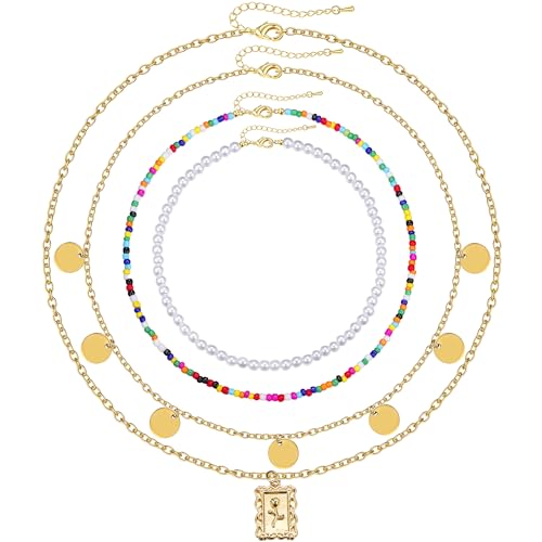 Krfy Damenmode Halskette Set - Boho Choker Kette Einmalig Bunte Perlenkette - 18 K Kette Gold Damen von Krfy