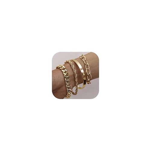Krfy 4Stück Armreif Gold Oder Silber Breit - Schmuck Armband Damen Edelstahl Wasserfest - Dickes Armband Set Krfy 4Stück Armreif Gold Oder Silber Breit - Schmuck Armband Damen Edelstahl Wasserfest - Dickes Armband Set von Krfy