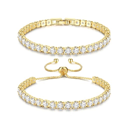 Krfy Goldarmbänder für Damen Goldarmband für Damen Tennisarmband für Damen Kristallarmband Damenschmuck Verstellbares Armband Set für Damen Mädchen Silber, Gold Krfy Goldarmbänder für Damen Goldarmband für Damen Tennisarmband für Damen Kristallarmband Damenschmuck Verstellbares Armband Set für Damen Mädchen Silber, Gold von Krfy