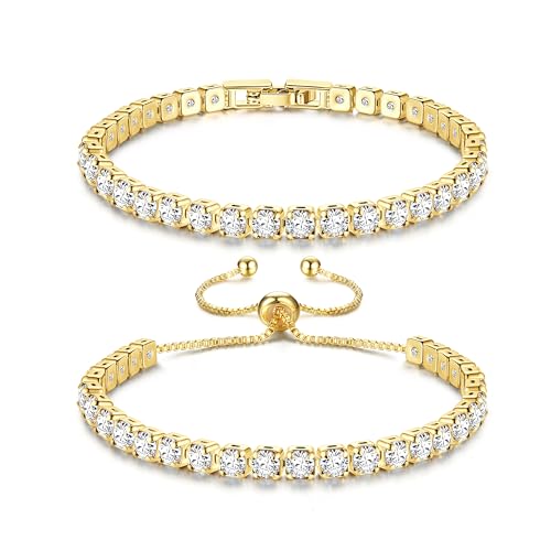 Krfy Goldarmbänder für Damen Goldarmband für Damen Tennisarmband für Damen Kristallarmband Damenschmuck Verstellbares Armband Set für Damen Mädchen Silber, Gold von Krfy