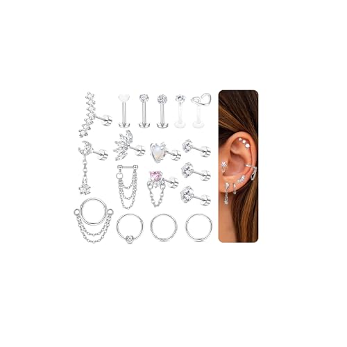Krfy Tragus Piercing Ohr Set Chirurgenstahl Knorpel Helix Conch Daith Nasen Piercing Hypoallergene Flat Back Ohrringe Zirkonia Piercings Ringe Schmuck 16G Krfy Tragus Piercing Ohr Set Chirurgenstahl Knorpel Helix Conch Daith Nasen Piercing Hypoallergene Flat Back Ohrringe Zirkonia Piercings Ringe Schmuck 16G von Krfy