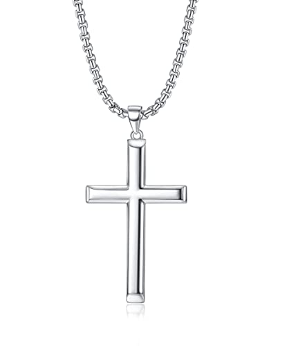 Krfy Kreuz Kette 925 Silber, Poliert Abgeschrägter Rand für Männer und Frauen, 5 mm Edelstahl Diamantschliff Figaro Kreuzkette 16,18,20,22,24,26,30 Zoll von Krfy