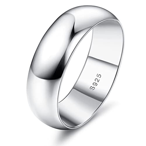 Krfy Ring Silber 925 Damen Männer 18 Karat Weißgold überzogen Plain Daumen Finger Stapelbare Aussage Kuppelringe Hochglanz Verlobung Ewigkeit Ehering Ring für Frauen von Krfy