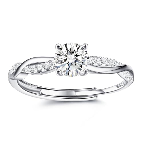 Krfy Ring Silber 925 für Damen CZ Verlobungsring, Versprechen Ewigkeitsring für Frauen, Eheringe Verstellbare Ringe mit offenem Finger Schmuck Cubic Zirkonia Ringe für Frauen Paar Ring Schmuck von Krfy