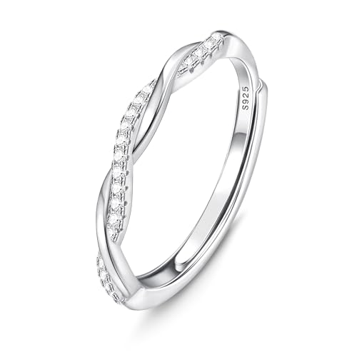 Krfy Ringe für Frauen 925 Silber CZ Verlobungsring Ewigkeitsring für Frauen, Hochzeit Twist Ringe Verstellbare Ringe mit Offenem Finger Zirkonia Ring Silber 925 für Damen chmuck von Krfy