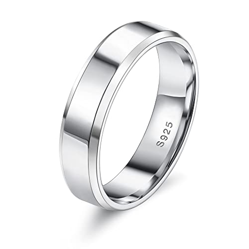 Krfy S925 Silber Ring für Damen Männer 18K Weißgold Plattiert Plain Daumen Finger Ring poliert Aussage Versprechen Verlobung Ewigkeit Ehering Ringe Frauen Komfort Fit 3mm 4mm 5mm 6mm von Krfy