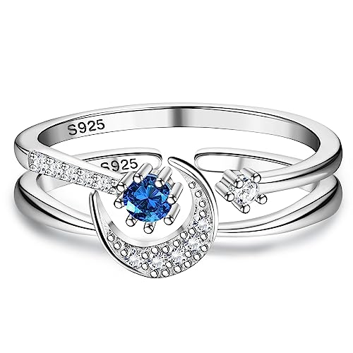 Krfy S925 Silber Ringe für Frauen CZ Verstellbarer Silberring Versprechen Verlobung Hochzeit Ewigkeit Offener Ring Sein und Ihr Daumen Mond Stern Blau Cubic Zirkonia Ringe für Damen Schmuck Silber von Krfy