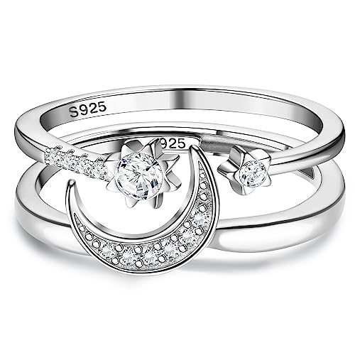 Krfy S925 Silber Ringe für Frauen CZ Verstellbarer Silberring Versprechen Verlobung Hochzeit Ewigkeit Offener Ring Sein und Ihr Daumen Mond Stern Blau Cubic Zirkonia Ringe für Damen Schmuck Silber von Krfy