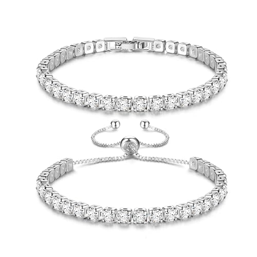 Krfy Silber Armbänder für Damen Armband Set für Damen Tennis Armband für Damen Kristall Armband Damen Verstellbares Armband Set für Frauen Mädchen Silber Schmuck von Krfy