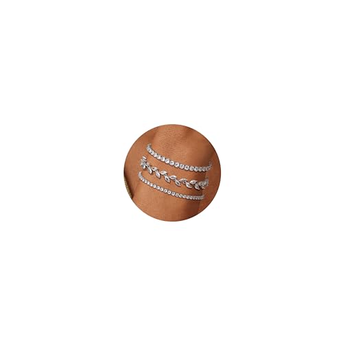 Krfy Silber Armband für Damen 18 Karat vergoldete Stapelkette Kubische Zirkonia Armbänder Klassische Tennisarmbänder Set Verstellbare CZ Link Charm Armbänder Set Silber Armbänder für Frauen Mädchen Krfy Silber Armband für Damen 18 Karat vergoldete Stapelkette Kubische Zirkonia Armbänder Klassische Tennisarmbänder Set Verstellbare CZ Link Charm Armbänder Set Silber Armbänder für Frauen Mädchen von Krfy