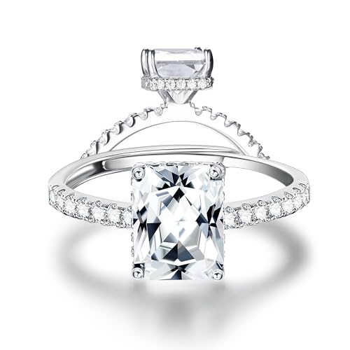 Krfy Silber Ringe für Damen Quadratischer CZ Verlobungsring, Versprechen Ewigkeit 925 Silber Ring Eheringe Verstellbare Ringe mit Offenem Finger Zirkonia Ringe für Damen von Krfy