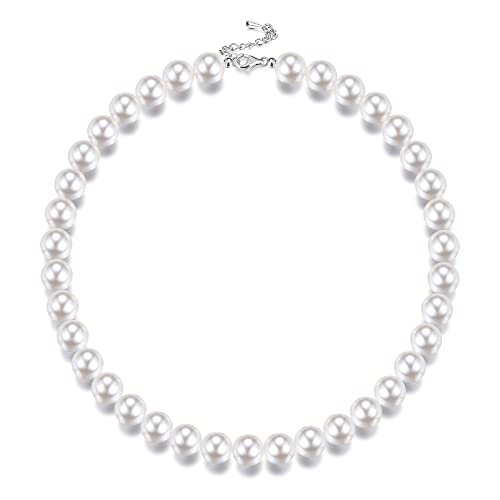Krfy Sterling Silber Perlenkette Runde Weiße Simulierte Shell Perlenkette für Damen Männer Choker Halskette für Mädchen Jungen 8/10/12mm von Krfy