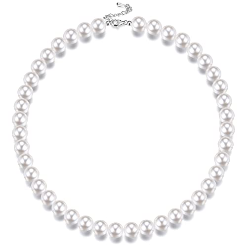 Krfy Sterling Silber Perlenkette Runde Weiße Simulierte Shell Perlenkette für Damen Männer Choker Halskette für Mädchen Jungen 8/10/12mm Krfy Sterling Silber Perlenkette Runde Weiße Simulierte Shell Perlenkette für Damen Männer Choker Halskette für Mädchen Jungen 8/10/12mm von Krfy