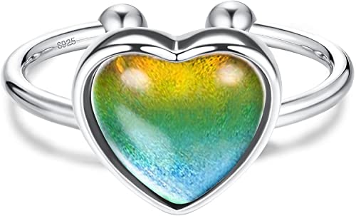Krfy Stimmungsring Damen Silber 925 Verstellbar Temperaturregelung Wechselbarer Ring Damen Farbwechsel Minimalistische Zarte Ringe Silber Offene Stapelbare Herz Ringe für Mädchen von Krfy