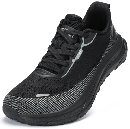 Kricely Laufschuhe Herren Breite Zehenbox Traillaufschuhe Straßenlaufschuhe Trekkingschuhe Sneaker Leicht Sportschuhe Outdoor Schuhe Bequeme Fitnessschuhe （New Schwarz 44） von Kricely
