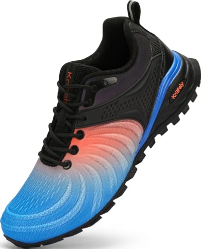 Kricely Traillaufschuhe Herren Laufschuhe Straßenlaufschuhe Sneaker Leicht Wanderschuhe Fitnessschuhe Trekkingschuhe（Blau Orange 44） von Kricely