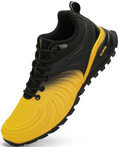 Kricely Traillaufschuhe Herren Laufschuhe Straßenlaufschuhe Sneaker Leicht Wanderschuhe Fitnessschuhe Trekkingschuhe（Gelb 44） von Kricely