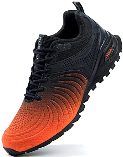 Kricely Traillaufschuhe Herren Laufschuhe Straßenlaufschuhe Sneaker Leicht Wanderschuhe Fitnessschuhe Trekkingschuhe（Orange 43.5） von Kricely