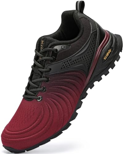 Kricely Traillaufschuhe Herren Laufschuhe Straßenlaufschuhe Sneaker Leicht Wanderschuhe Fitnessschuhe Trekkingschuhe（Rot Braun 40） von Kricely