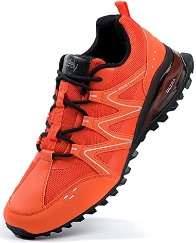 Kricely Traillaufschuhe Herren Laufschuhe Straßenlaufschuhe Sneaker Leicht Wanderschuhe Fitnessschuhe Trekkingschuhe（Schwarz Orange 42） von Kricely