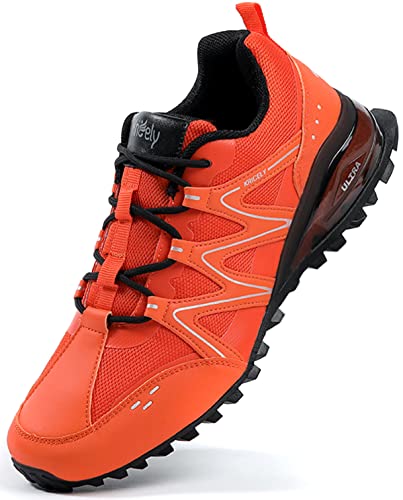 Kricely Traillaufschuhe Herren Laufschuhe Straßenlaufschuhe Sneaker Leicht Wanderschuhe Fitnessschuhe Trekkingschuhe（Schwarz Orange 46） von Kricely