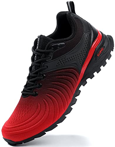 Kricely Traillaufschuhe Herren Laufschuhe Straßenlaufschuhe Sneaker Leicht Wanderschuhe Fitnessschuhe Trekkingschuhe（Schwarz Rot 40） von Kricely