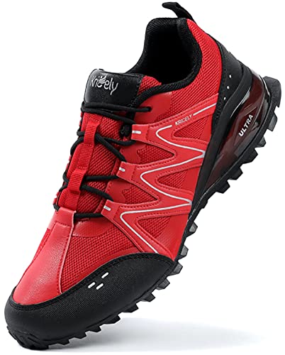 Kricely Traillaufschuhe Herren Laufschuhe Straßenlaufschuhe Sneaker Leicht Wanderschuhe Fitnessschuhe Trekkingschuhe（Schwarz Rot 40） von Kricely