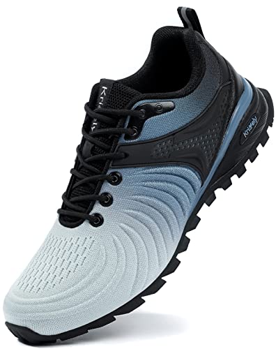 Kricely Traillaufschuhe Herren Laufschuhe Straßenlaufschuhe Sneaker Leicht Wanderschuhe Fitnessschuhe Trekkingschuhe（Weiß Blau 44.5） von Kricely
