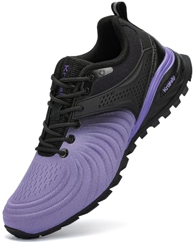 Kricely Traillaufschuhe Herren Laufschuhe Straßenlaufschuhe Sneaker Leicht Wanderschuhe Fitnessschuhe Trekkingschuhe（violett 43） von Kricely