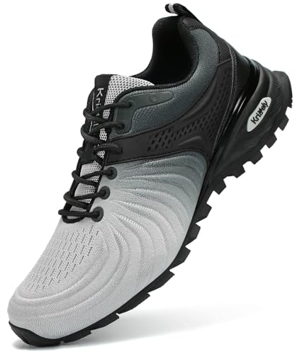 Kricely Traillaufschuhe Herren Laufschuhe Straßenlaufschuhe Sneaker Leicht Wanderschuhe Fitnessschuhe Trekkingschuhe （Silber Grau 44） von Kricely
