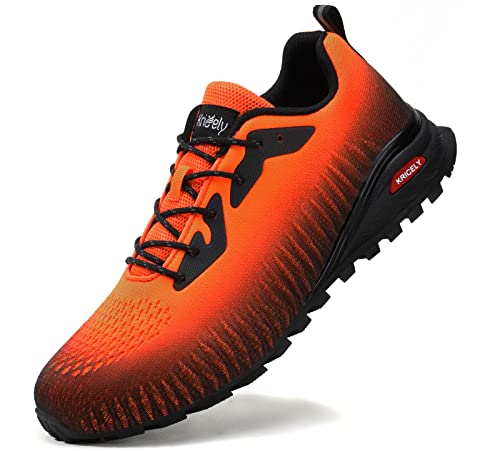 Kricely Traillaufschuhe Herren Leicht Atmungsaktiv Wanderstiefel rutschfest Laufschuhe Outdoor Fitness Straßenlaufschuhe（Orange 44.5） von Kricely